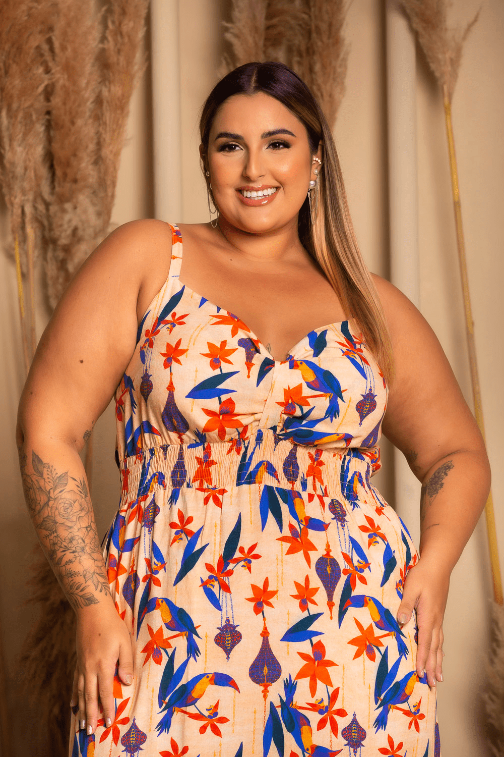 Dress Vestido Tropical Plus Size Vestido Plus Size Feminino Midi