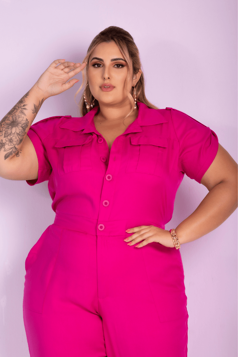 Macacão Longo Brenda Bolso Pink Plus Size - GZT Store