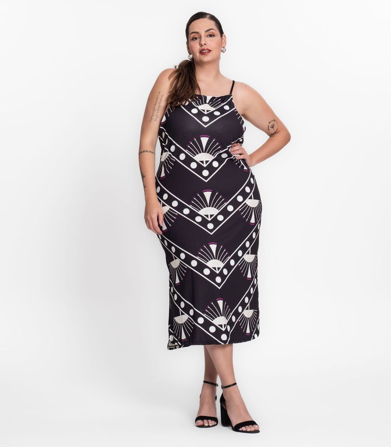 Vestido Midi Plus Size Em Poli Touch Secret Glam Preto - GZT Store